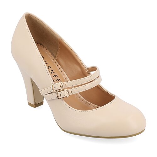 Journee Collection Windy Womens Round Closed Toe Cone Heel Pumps, 7 Medium, Beige