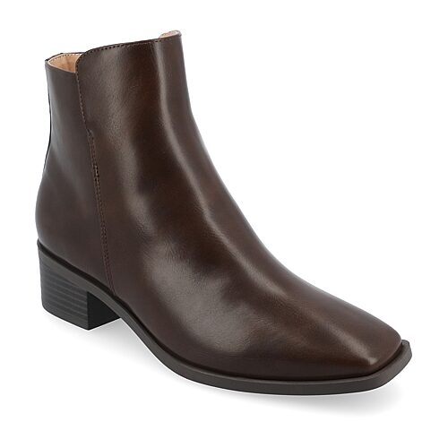 Journee Collection Womens Cappri Stacked Heel Booties, 10 Wide, Brown