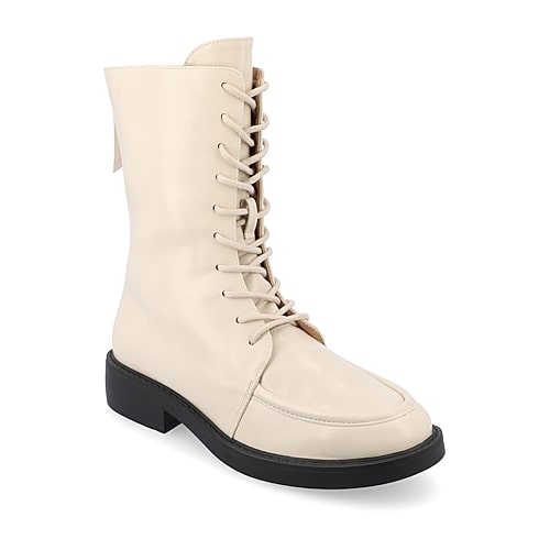 Journee Collection Womens Nikks Block Heel Lace Up Boots, 8 Medium, Beige