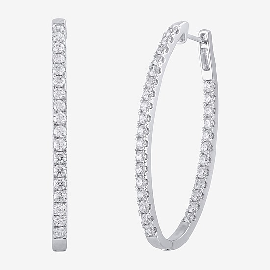 (H-I / I1) 3 CT. T.W. Lab Grown White Diamond 14K White Gold 9.9mm Hoop Earrings