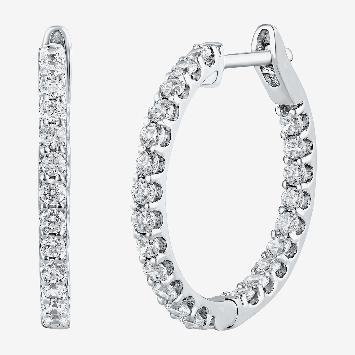 1 CT. T.W. Genuine White Diamond 14K or Yellow Gold 20.3mm Hoop Earrings