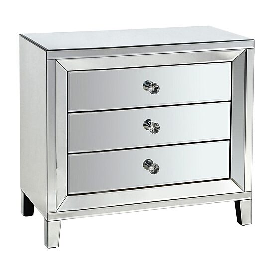 3 Drawer Mirrored Accent Chest with Tapered Feet