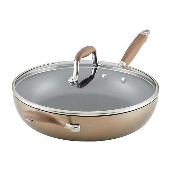 Anolon Advanced Hard Anodized 12" Deep Frying Pan with Lid and Helper Handle