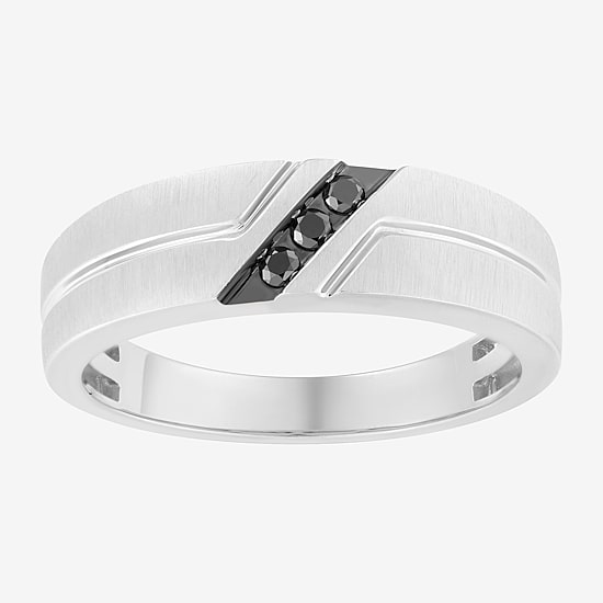 Midnight Black Mens 6.5MM Diamond Accent Natural Black Diamond 10K Gold Wedding Band