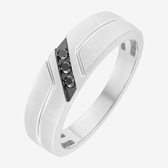 Midnight Black Mens 6.5MM Diamond Accent Natural Black Diamond 10K Gold Wedding Band