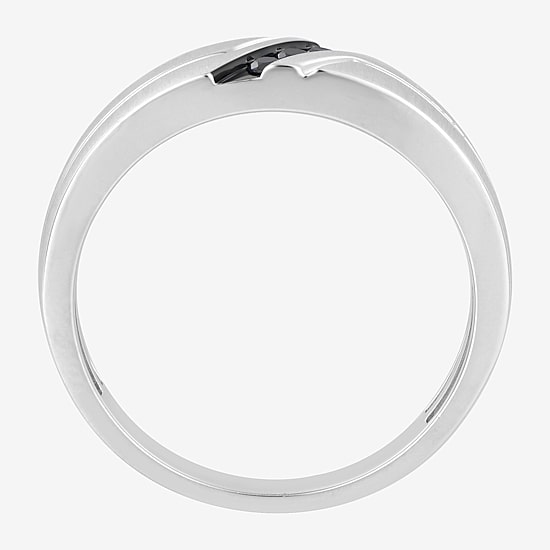 Midnight Black Mens 6.5MM Diamond Accent Natural Black Diamond 10K Gold Wedding Band