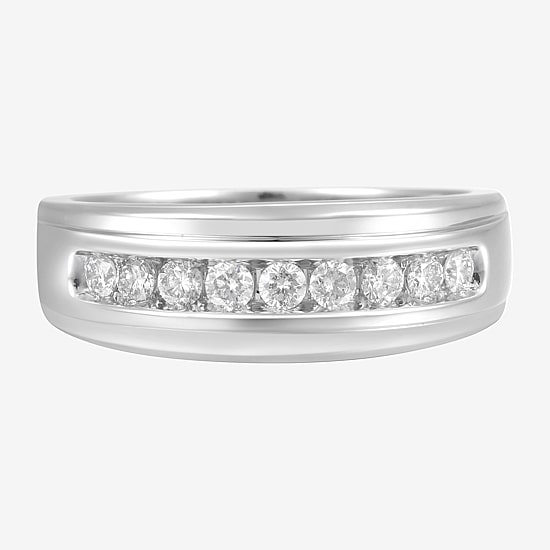Mens 8MM 1/2 CT. T.W. Natural White Diamond 10K Gold Wedding Band