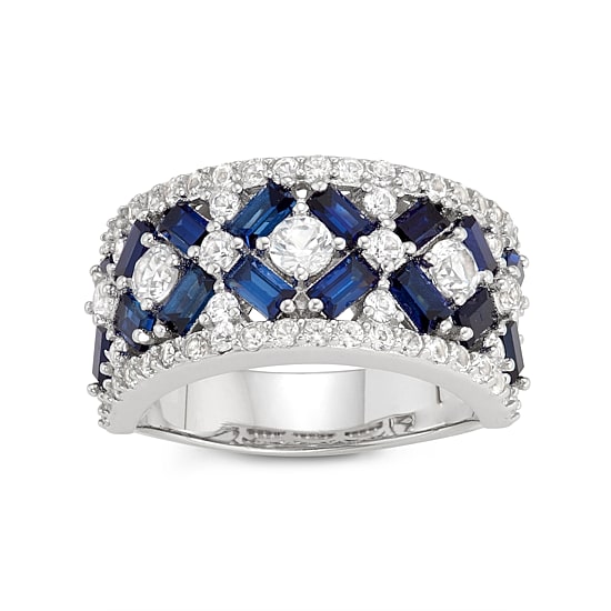 Womens 6MM Lab Created Blue Sapphire Sterling Silver Band