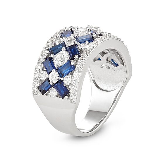 Womens 6MM Lab Created Blue Sapphire Sterling Silver Band