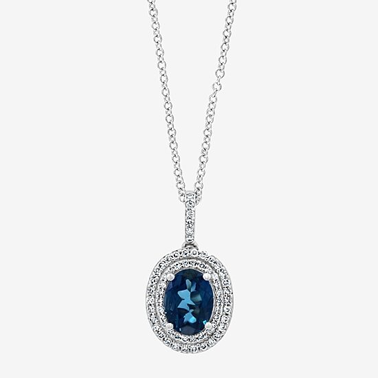 Effy Final Call Womens 1/5 CT. T.W. Diamond & Genuine Gemstone 14K White Gold Pendant Necklace