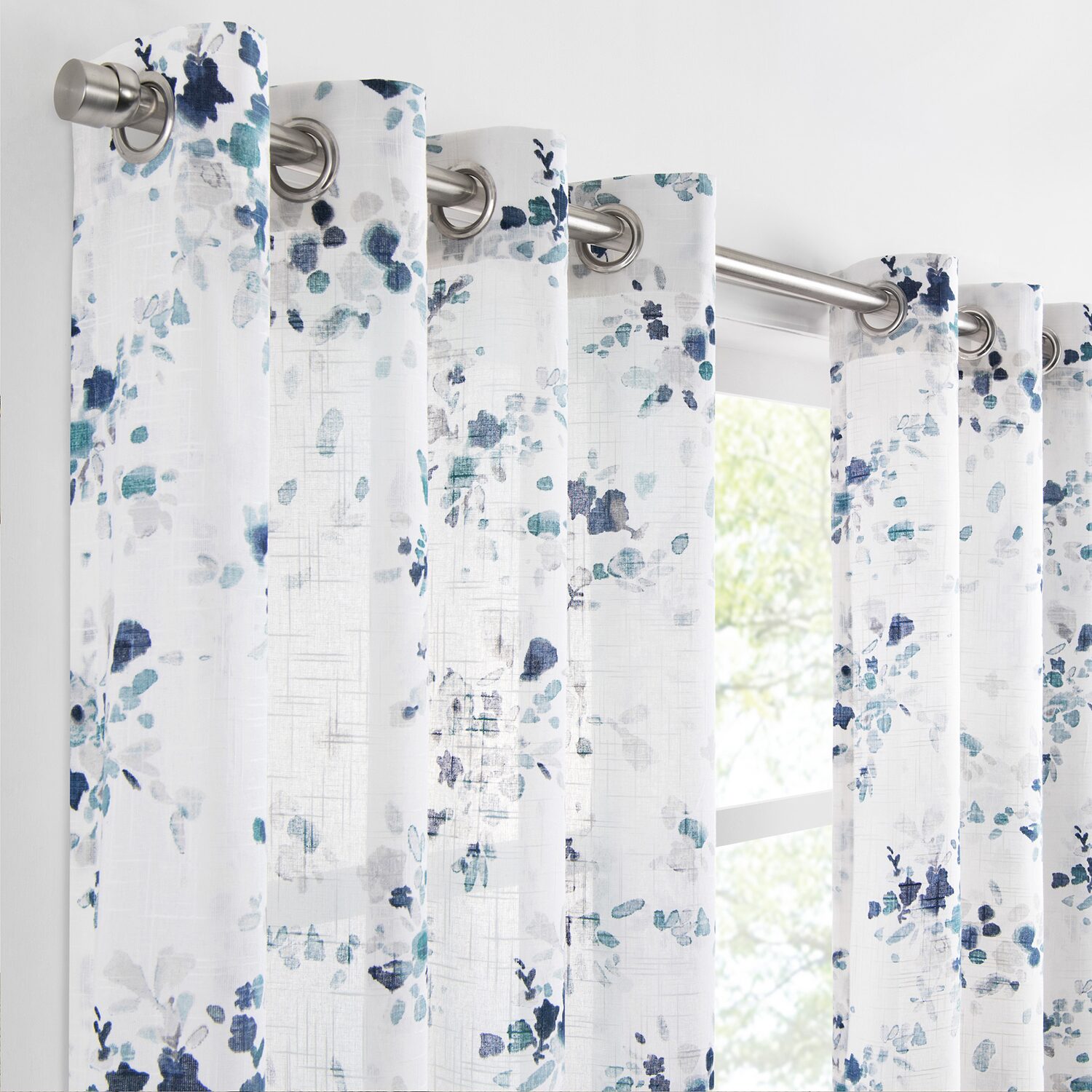 Fieldcrest Arden Watercolor Bouquet Cotton Grommet Top Sheer Single Curtain Panel