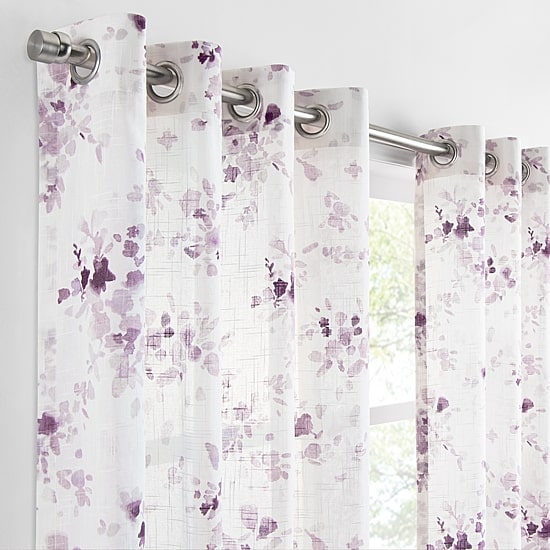Fieldcrest Arden Watercolor Bouquet Cotton Grommet Top Sheer Single Curtain Panel