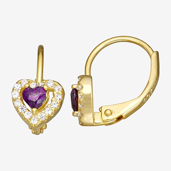 Girls 1/2 CT. Purple Cubic Zirconia 14K Gold Over Silver 7mm Hoop Earrings