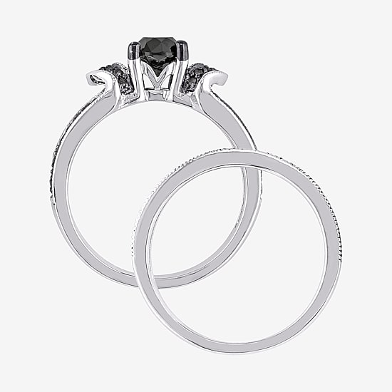 Midnight Black Diamond 1 CT.T.W. Color-Enhanced Black Diamond Sterling Silver Bridal Set