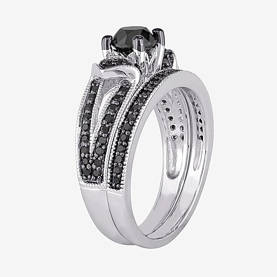 Midnight Black Diamond 1 CT.T.W. Color-Enhanced Black Diamond Sterling Silver Bridal Set