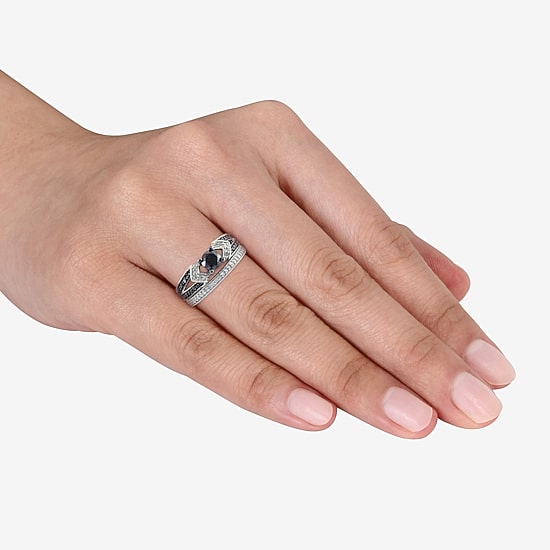 Midnight Black Diamond 1 1/8 CT.T.W. White and Color-Enhanced Black Diamond Sterling Silver Bridal Set