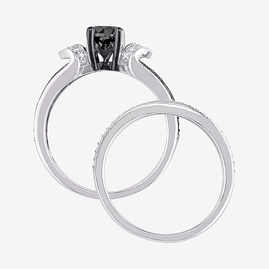 Midnight Black Diamond 1 1/8 CT.T.W. White and Color-Enhanced Black Diamond Sterling Silver Bridal Set