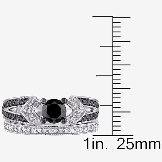 Midnight Black Diamond 1 1/8 CT.T.W. White and Color-Enhanced Black Diamond Sterling Silver Bridal Set