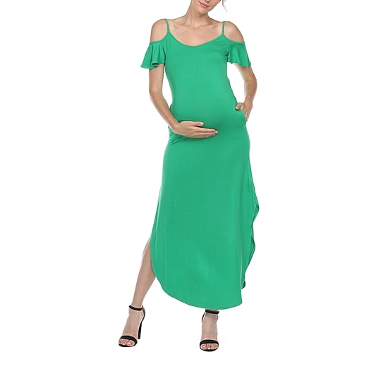 White Mark Womens Maternity Halter Neck Short Sleeve Cold Shoulder Maxi Dress