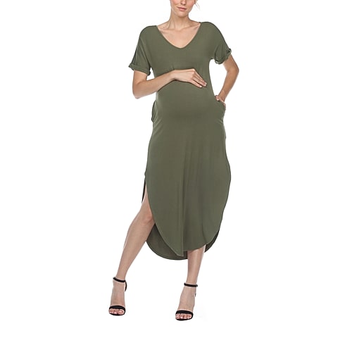 White Mark Womens Maternity Short Sleeve Midi T-Shirt Dress, X-large, Green
