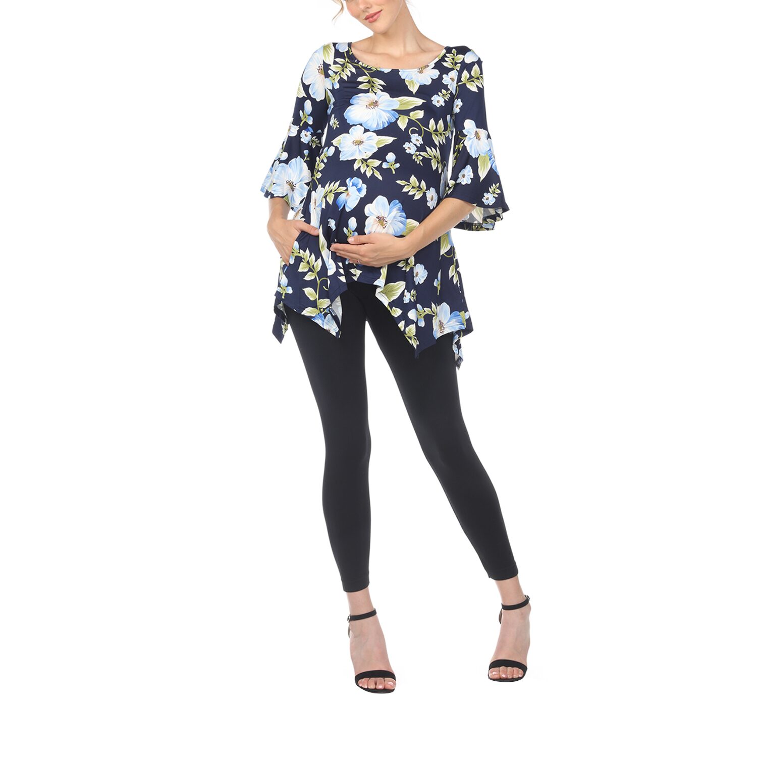 White Mark Maternity Womens Boat Neck 3/4 Sleeve Tunic Top