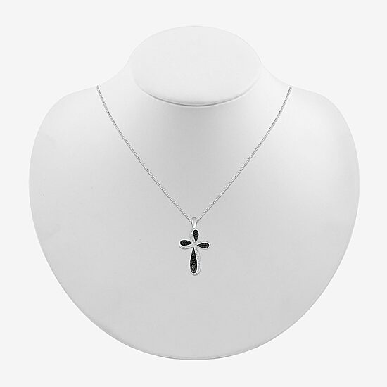 Womens 1/4 CT. T.W. Natural Black Diamond 14K Gold Cross 18 Inch Pendant Necklace