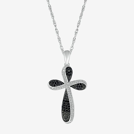Womens 1/4 CT. T.W. Natural Black Diamond 14K Gold Cross 18 Inch Pendant Necklace