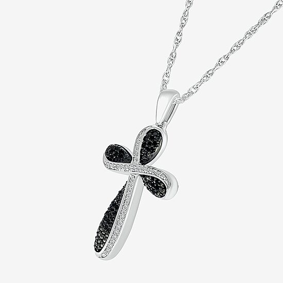 Womens 1/4 CT. T.W. Natural Black Diamond 14K Gold Cross 18 Inch Pendant Necklace