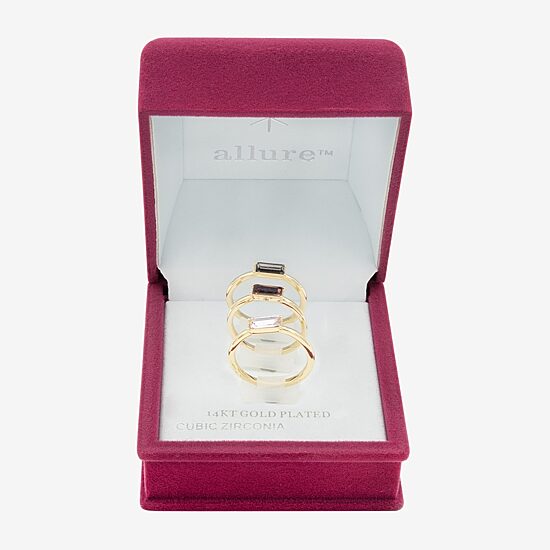 Sparkle Allure Womens Multi Color Cubic Zirconia 14K Gold Over Brass Delicate Ring Set