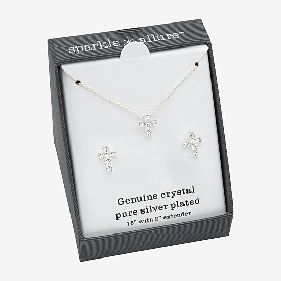 Sparkle Allure Womens Crystal Pure Silver Over Brass Cross 2-pc. Jewelry Set