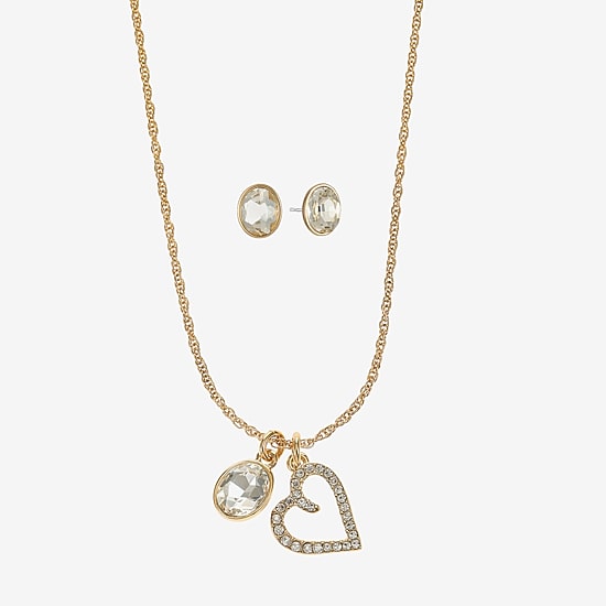Monet Jewelry Gold Tone Initial Charm Necklace & Stud Earring Womens Glass Oval 2-pc. Jewelry Set