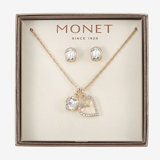 Monet Jewelry Gold Tone Initial Charm Necklace & Stud Earring Womens Glass Oval 2-pc. Jewelry Set