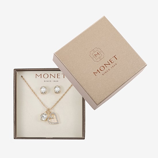 Monet Jewelry Gold Tone Initial Charm Necklace & Stud Earring Womens Glass Oval 2-pc. Jewelry Set