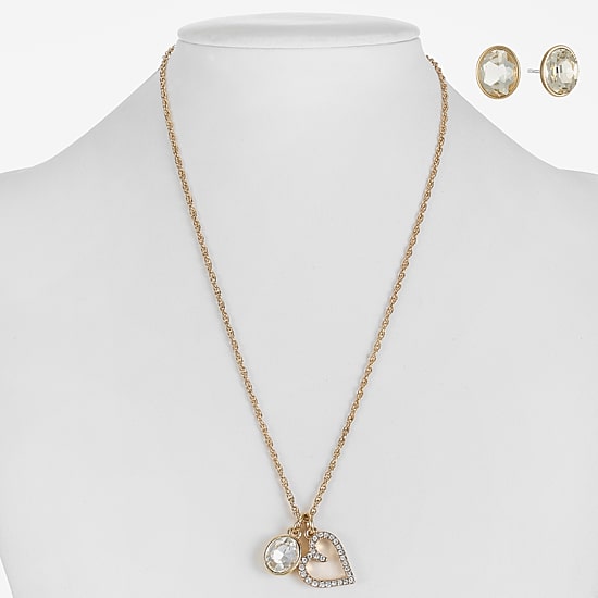 Monet Jewelry Gold Tone Initial Charm Necklace & Stud Earring Womens Glass Oval 2-pc. Jewelry Set