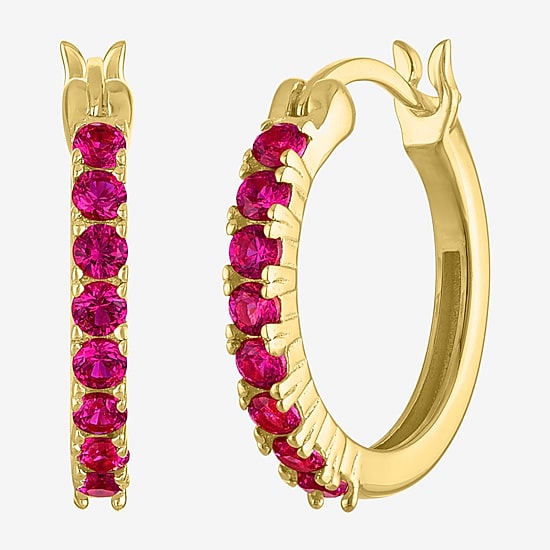 Gemstone 14K Gold Over Silver 16mm Hoop Earrings