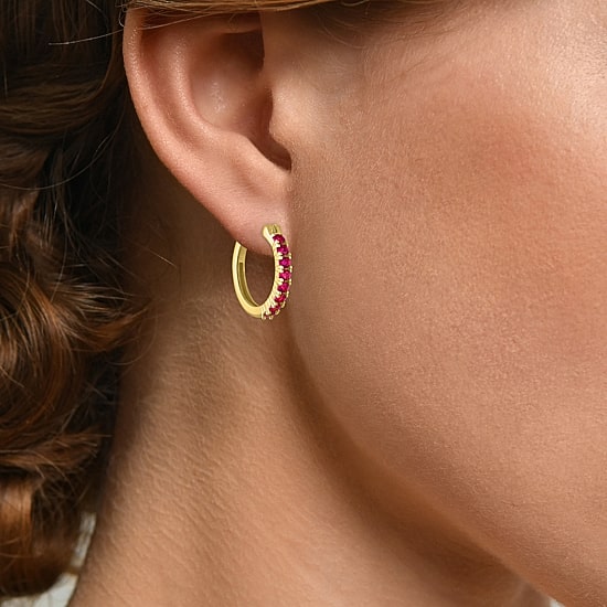 Gemstone 14K Gold Over Silver 16mm Hoop Earrings