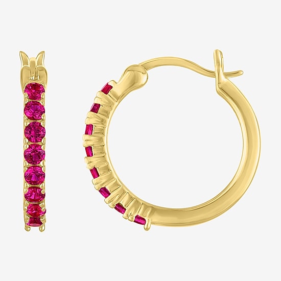 Gemstone 14K Gold Over Silver 16mm Hoop Earrings