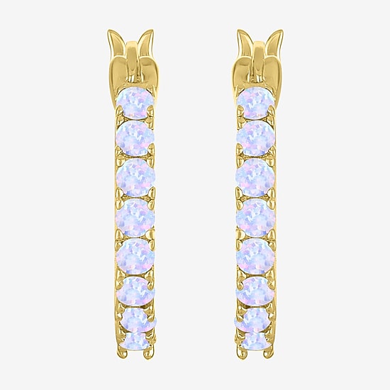 Gemstone 14K Gold Over Silver 16mm Hoop Earrings