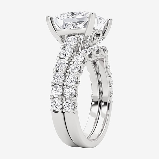 Grown Gorgeous (F, Vs2) Womens 6 1/10 Ct. T.W. Lab Grown White Diamond 14K Gold or Platinum Princess-cut Side Stone Bridal Set