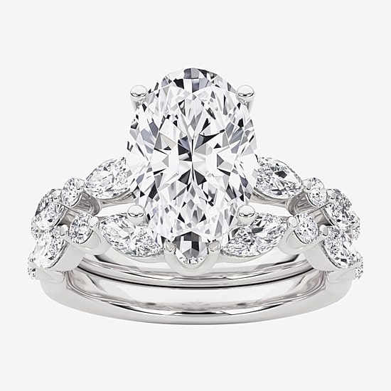 Grown Gorgeous (F,Vs2) Womens 3 3/8 Ct. T.W. Lab Grown White Diamond 14K Gold or Platinum Oval Side Stone Bridal Set