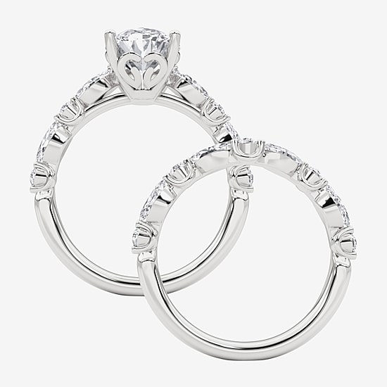 Grown Gorgeous (F,Vs2) Womens 3 3/8 Ct. T.W. Lab Grown White Diamond 14K Gold or Platinum Oval Side Stone Bridal Set