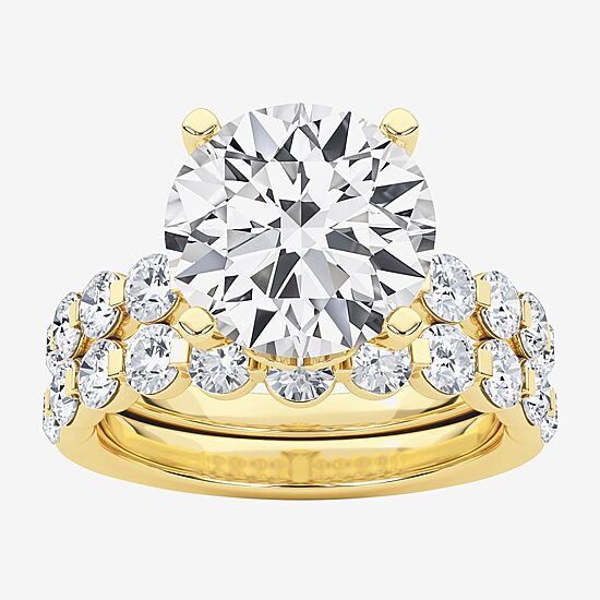 Grown Gorgeous (F, Vs2) Womens 4 3/4 CT. T.W. Lab Grown White Diamond 14K Gold or Platinum Round Side Stone Bridal Set