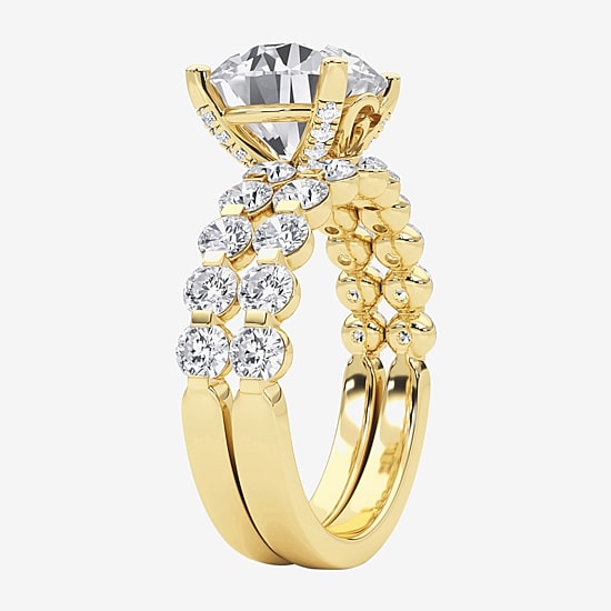 Grown Gorgeous (F, Vs2) Womens 4 3/4 CT. T.W. Lab Grown White Diamond 14K Gold or Platinum Round Side Stone Bridal Set