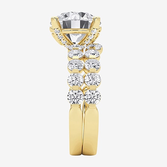 Grown Gorgeous (F, Vs2) Womens 4 3/4 CT. T.W. Lab Grown White Diamond 14K Gold or Platinum Round Side Stone Bridal Set