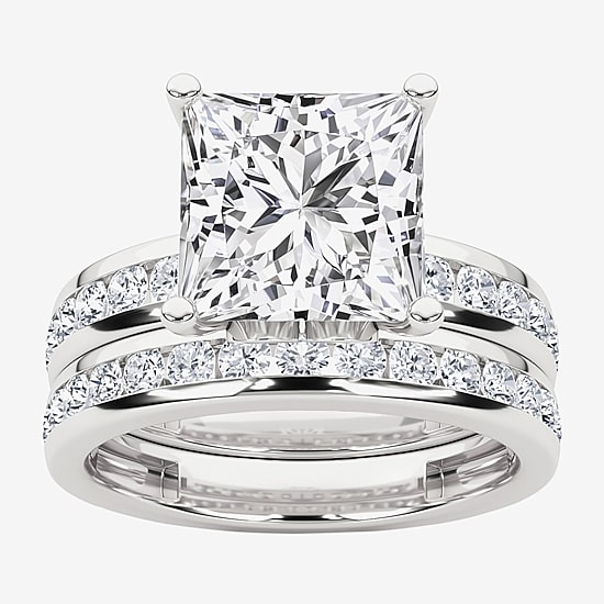 Grown Gorgeous Vs2, F Womens 4 1/4 CT. T.W. Lab Grown White Diamond 14K Gold or Platinum Princess-cut Side Stone Bridal Set