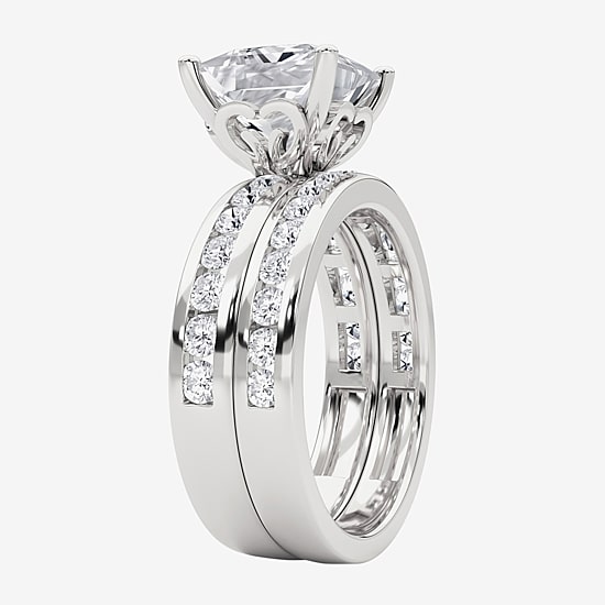 Grown Gorgeous Vs2, F Womens 4 1/4 CT. T.W. Lab Grown White Diamond 14K Gold or Platinum Princess-cut Side Stone Bridal Set