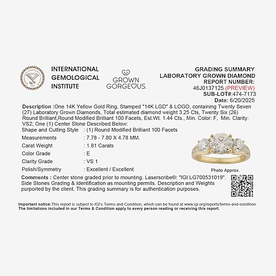 Grown Gorgeous (F, Vs2) Womens 3 1/7 Ct. T.W. Lab Grown White Diamond 14K Gold or Platinum Round Side Stone 3-Stone Engagement Ring