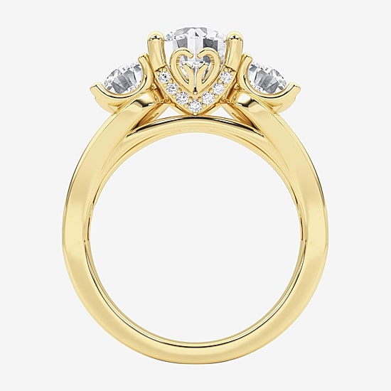 Grown Gorgeous (F, Vs2) Womens 3 1/7 Ct. T.W. Lab Grown White Diamond 14K Gold or Platinum Round Side Stone 3-Stone Engagement Ring