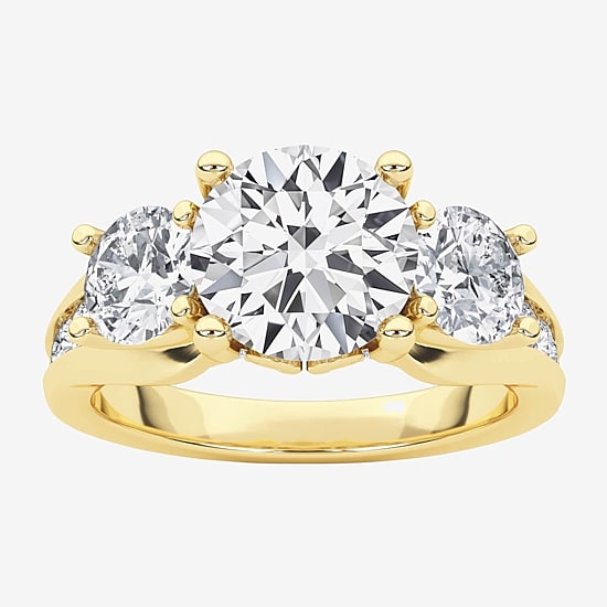 Grown Gorgeous (F, Vs2) Womens 3 1/7 Ct. T.W. Lab Grown White Diamond 14K Gold or Platinum Round Side Stone 3-Stone Engagement Ring