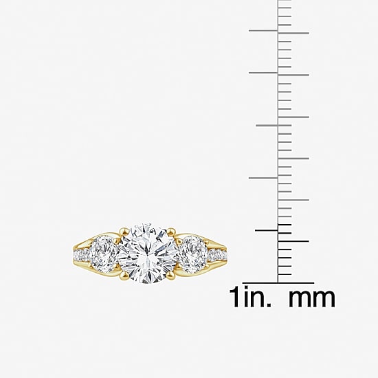 Grown Gorgeous (F, Vs2) Womens 3 1/7 Ct. T.W. Lab Grown White Diamond 14K Gold or Platinum Round Side Stone 3-Stone Engagement Ring